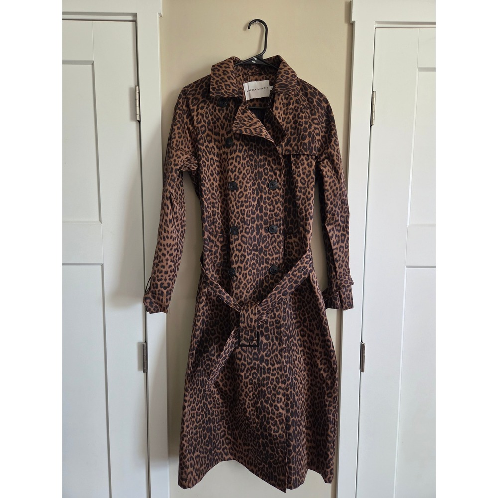 Rebecca Minkoff Leopard Print Belted DB Trench Coat RM-707A Small New